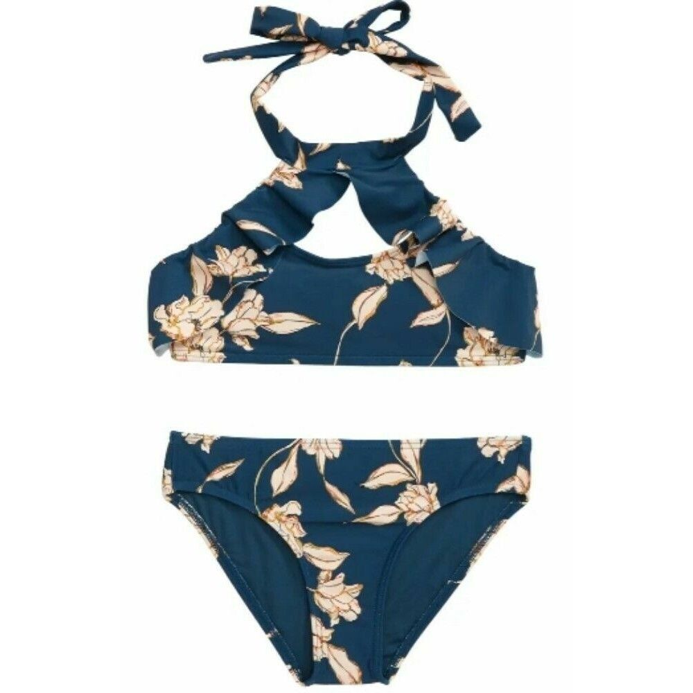 O'Neill Emerson Keyhole Halter Cut Out  Bikini Set Girls sz 5 Floral